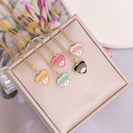 drip oil eye necklace heart necklace stainless steel clavicle chain's discount tags