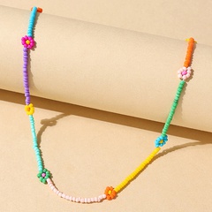 collier de perles de riz populaire ethnique fleurs créatives sauvages de couleur contrastée