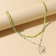 Korean ethnic style retro creative pearl flower green rice bead necklace set