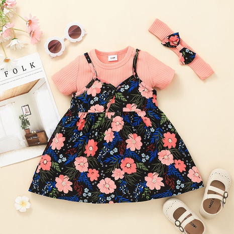 New baby cute suit summer short-sleeved one-piece print suspender dress two-piece's discount tags