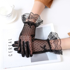 Summer sunscreen driving riding gloves bow black lace lace mesh gloves