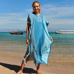 Europeo y americano nuevo rayón suelto largo vestido de vacaciones en el mar traje de baño chaqueta de playa Bikini blusa traje de baño Outwear mujeres