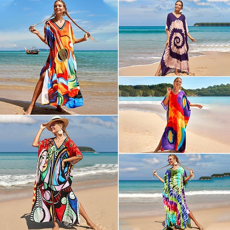 jupe de plage imprimée en coton de style nouveau robes amples en gros's discount tags