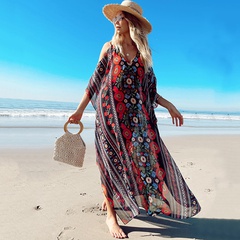 New printing chiffon robe loose long skirt beach coverall