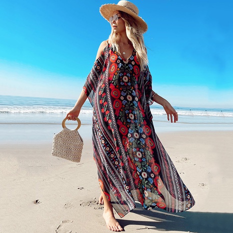 New printing chiffon robe loose long skirt beach coverall's discount tags