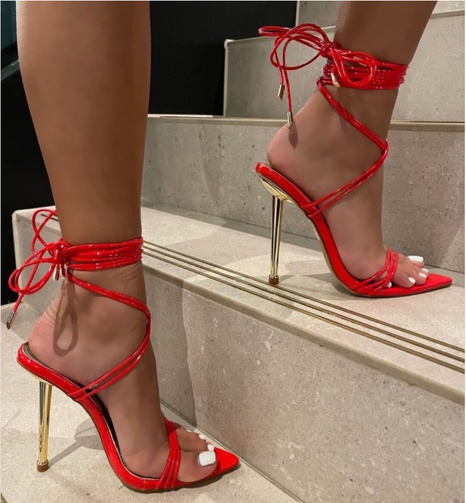 New women's shoes pointed cross straps electroplated heel stiletto sandals's discount tags