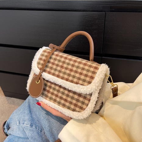 casual plaid autumn and winter lamb hair messenger small bag NHJZ517234's discount tags