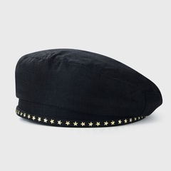 Fashion five-pointed star beret female spring and autumn fashion black cotton and linen hat