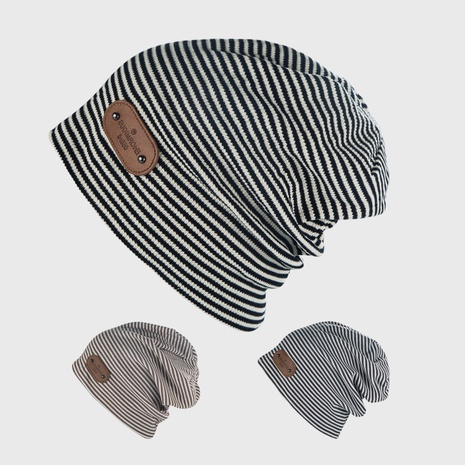 New striped pile hat spring autumn and winter warm knit hat's discount tags