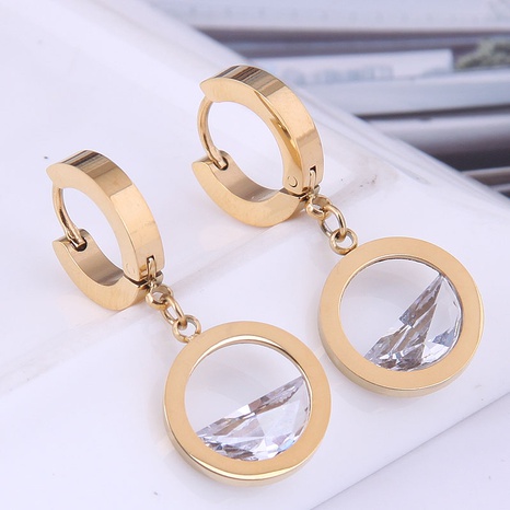 Korean Fashion Sweet Titanium Steel Concise Circle Zircon Earrings NHSC518000's discount tags