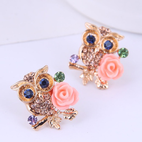 Korean Fashion Sweet Metal Inlaid Owl Stud Earrings Wholesale's discount tags