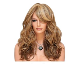 elegante braune lockige Highlight Long Hair Damenperücken