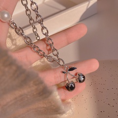 Sweet cherry pendant necklace women sweater chain hip hop titanium steel clavicle chain