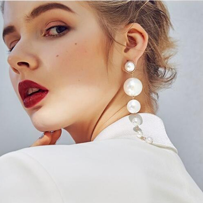 Korean style long size pearl tassel earrings women wholesale
