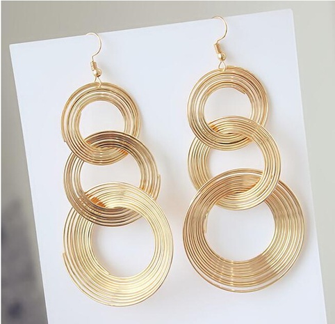 European and American multi-layer metal circle chain earrings wholesale's discount tags