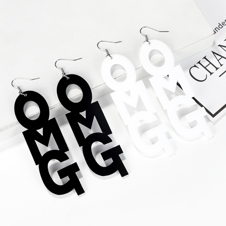 European and American exaggerated acrylic English letters fashion earrings's discount tags