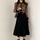 Pull cardigan court deux pices  carreaux tailleur jupe longue plisse en tricot noirpicture12