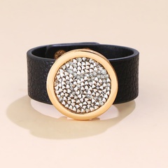 Retro Adjustable Round Metal Bracelet Rhinestone Imitation Leather Bracelet