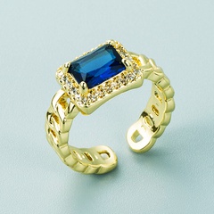 Persönlichkeit Trend Kupfer vergoldet Micro Intarsien blauer Zirkon Ring schlichter Ring Accessoires