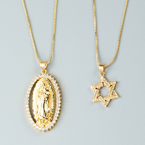 personnalité cuivre zircon Vierge Marie pendentif étoile à six branches collier accessoires's discount tags