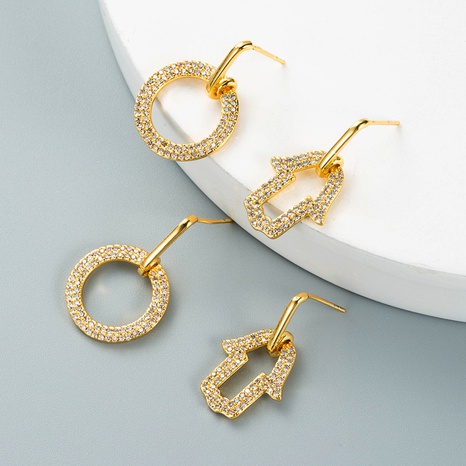 Boucles d'oreilles en forme de paume circulaire géométrique avec zircon incrusté de cuivre plaqué or à la mode's discount tags