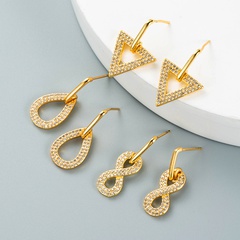 simple copper gold-plated micro-inlaid zircon geometric water drop triangle earrings