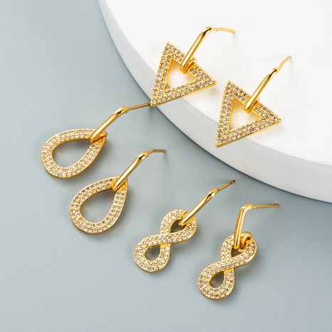 simple copper gold-plated micro-inlaid zircon geometric water drop triangle earrings's discount tags