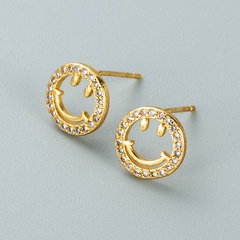 fashion copper gilded inlaid zircon hollow smiley face earrings
