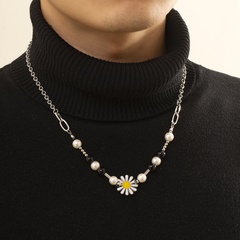 personality national tide daisy pearl stitching necklace niche clavicle chain