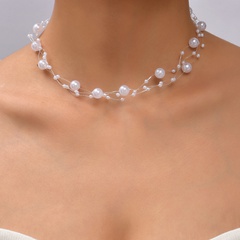 simple beautiful Korean pearl personality transparent fish line necklace