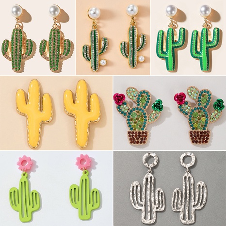 simple forest pearl earrings wild  temperament green cactus earrings's discount tags