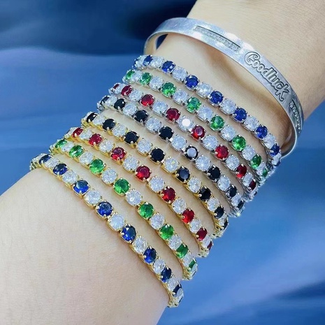 Bracelet de pierres précieuses de couleur rétro Bracelet de cuivre zircon brillant's discount tags