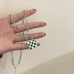 Niche geometric checkerboard pendant necklace street clavicle chain