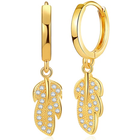 European and American style creative leaf design copper inlaid zircon ear buckles NHBD518405's discount tags