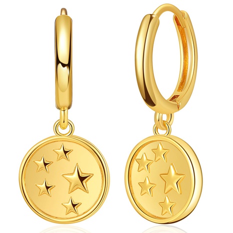 European and American vintage round brand five-pointed star embossed copper earrings NHBD518421's discount tags