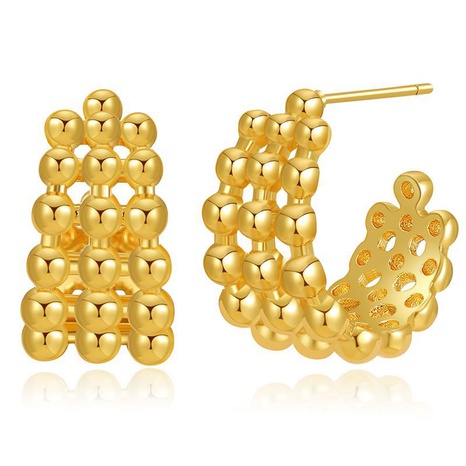 Boucles d'oreilles creuses en perles tridimensionnelles à trois rangées de boules en métal plaquées de cuivre rétro's discount tags