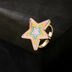 copper plated gold drop oil five-pointed star shape geometric opening ring