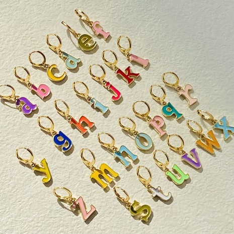 cartoon small letter earrings personality drop oil color 26 letter ear clip's discount tags