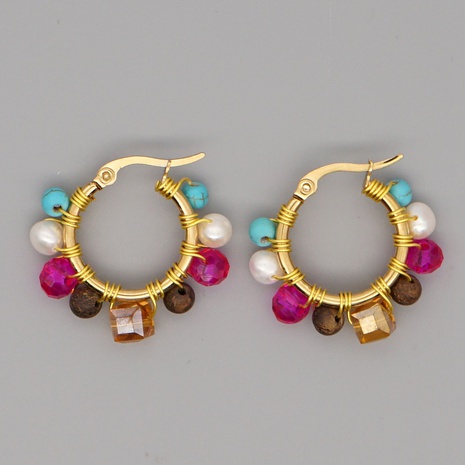 bohemian purple crystal talk water pearl handmade beaded hoop earrings's discount tags