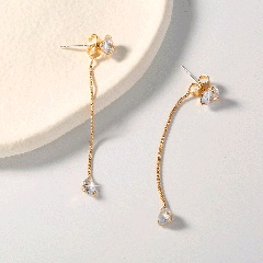 European and American simple two-wear diamond long tassel copper earrings