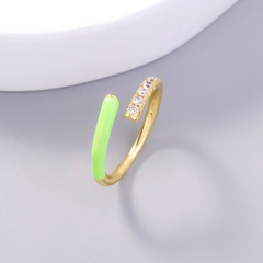 European and American jewelry enamel porcelain fluorescent green zircon ring open ring