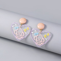 European and American transparent embossed pink heart-shaped graffiti acrylic earrings