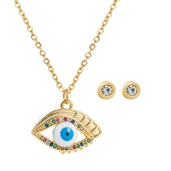 European and American copper micro-inlaid zircon Devil's Eye Necklace Earring Set