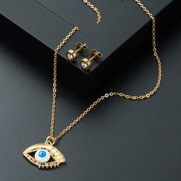 European and American copper microinlaid zircon Devils Eye Necklace Earring Setpicture11