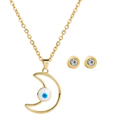 European and American copper hollow moon Demon Eye Necklace Earring Set Simple