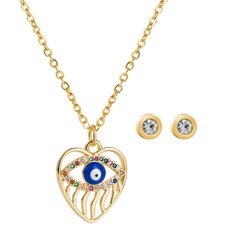 fashion copper micro-inlaid zircon hollow devil's eye love necklace earrings set