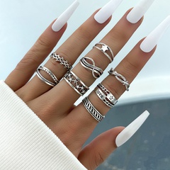 punk style hollow five-pointed star ring English letters thorns retro ornaments eight-piece set