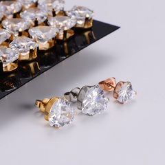 Fashion geometric zircon heart-shaped diamond stainless steel earrings