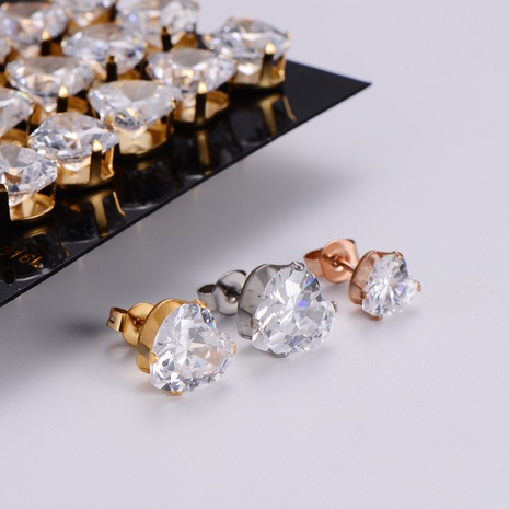Boucles d'oreilles en acier inoxydable diamant en forme de coeur avec zircon géométrique's discount tags