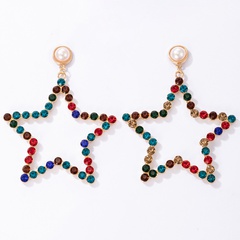 fashion personality color diamond five-pointed star geometric pearl star earrings
